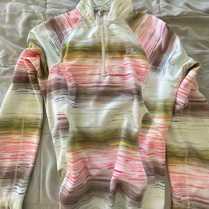 Long sleeve; pullover; zipper; 100% polyester; never worn; thumb holes;